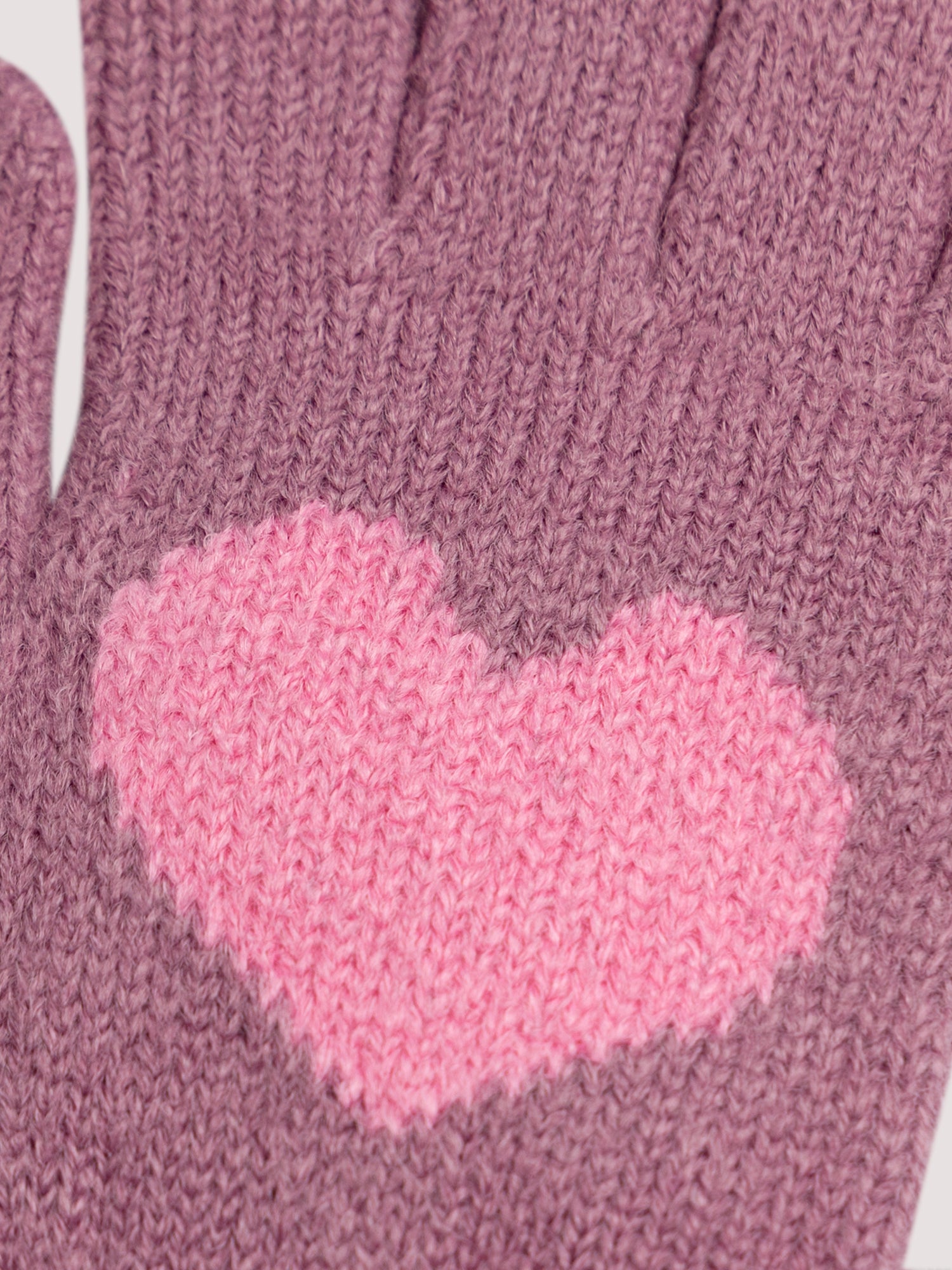 Gants violet en tricot à coeurs pour fille