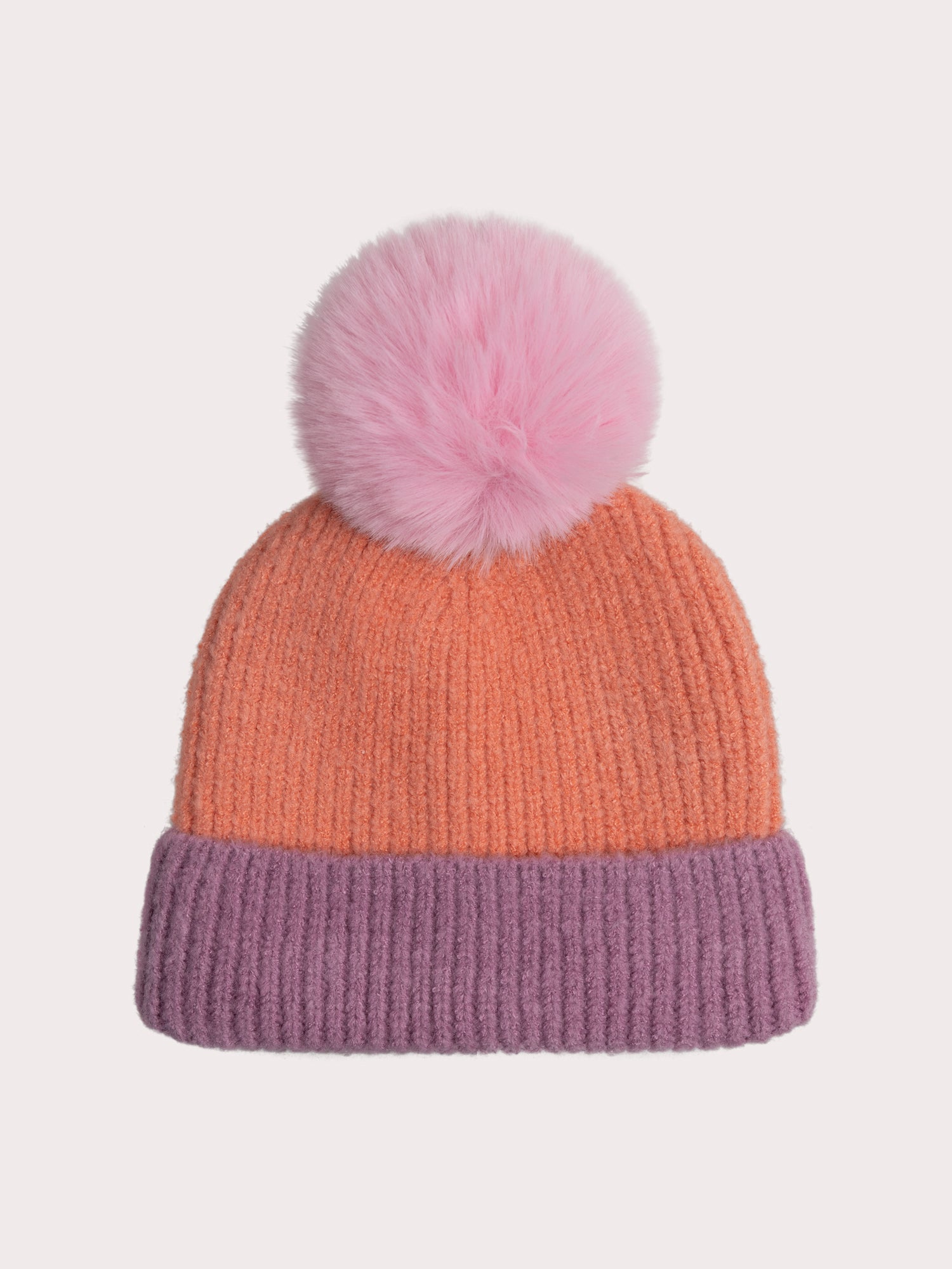 Bonnet bicolore à pompon pour fille