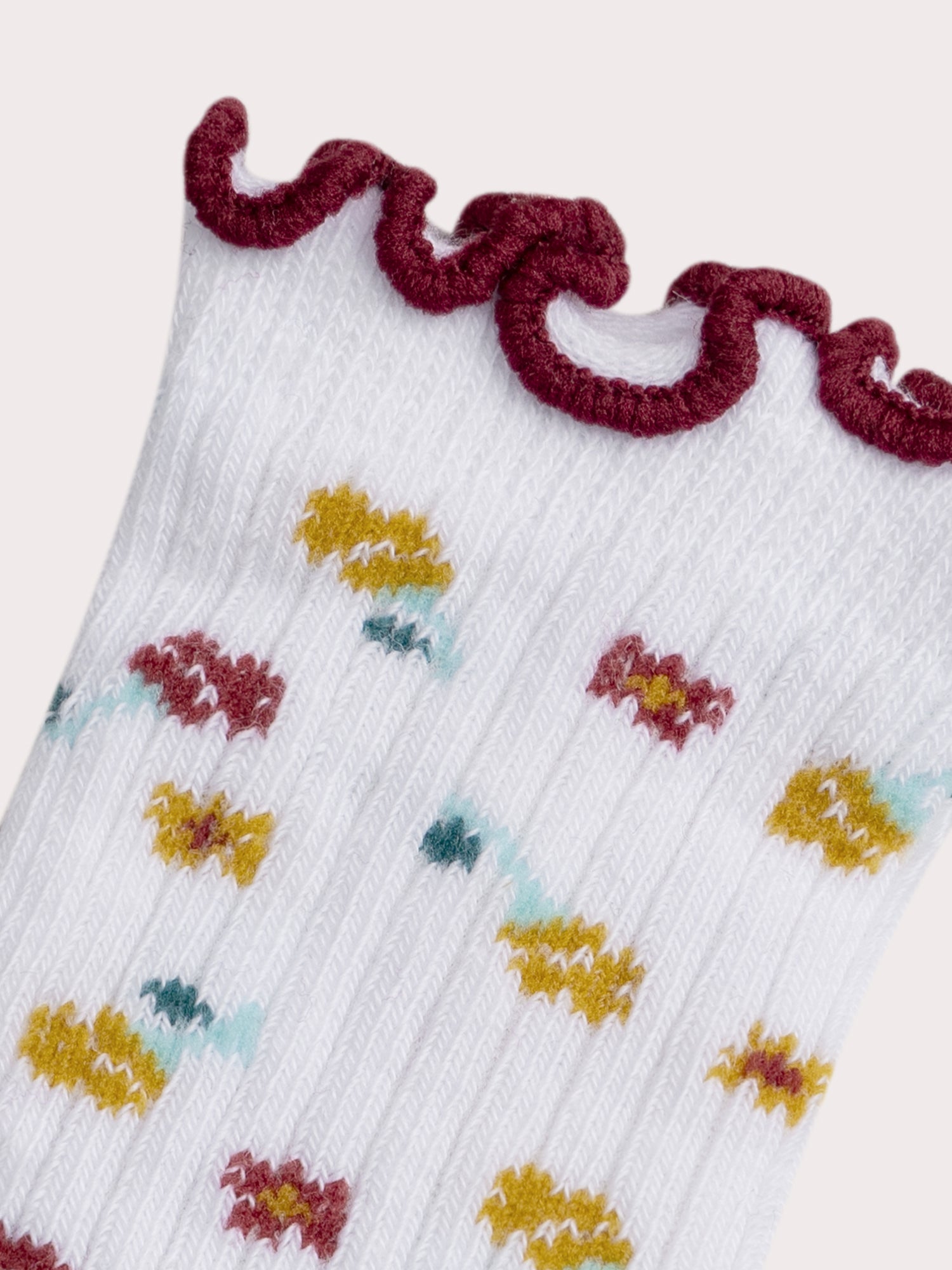Chaussettes beiges côtelées à fleurs pour bébé fille
